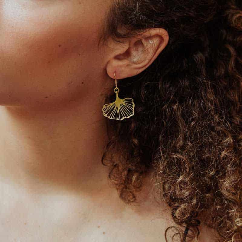 RAS- Single Ginkgo Biloba Gold Earring