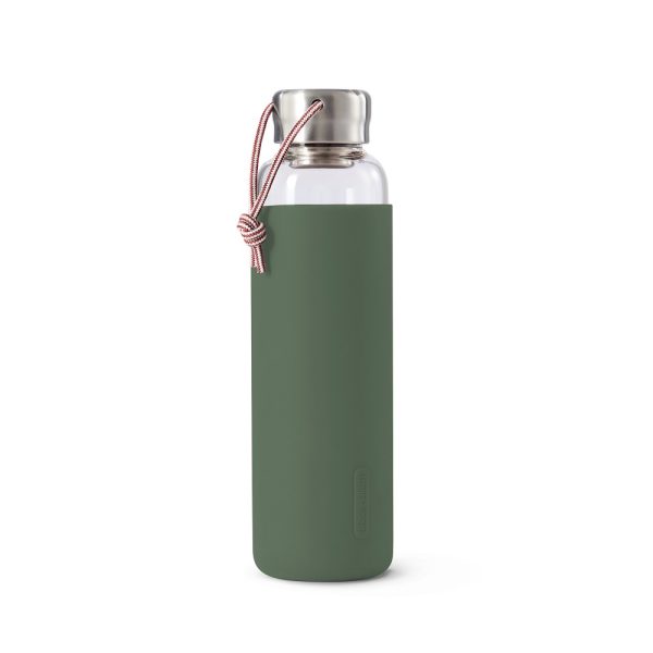 בקבוק זכוכית רב פעמי עם שרוול סיליקון- ירוק - BlackBlum-Glass-Water-Bottle-Olive - בלאק אנד בלום