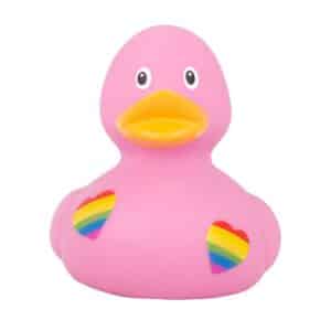 LILALU Pride Duck-ברווז גאה לבבות, ברווז גומי ורוד עם לבבות גאווה, ברווז גומי לאמבטיה, ברווז לאספנים