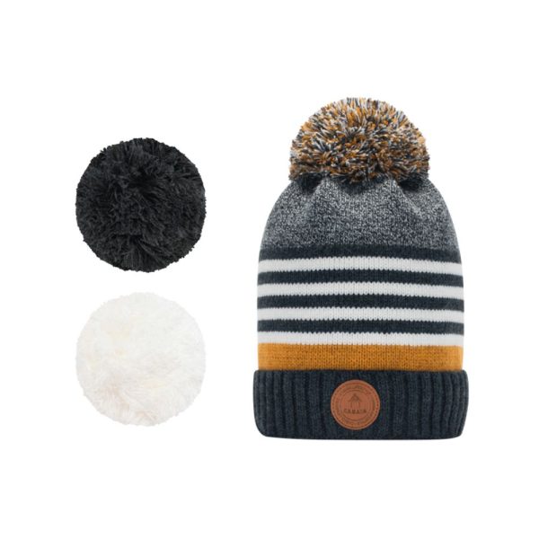 כובע צמר טבעוני פונפון - CABAIA STINGER GREY -קאביה, כובע טבעוני קאבייה, כובע דמוי צמר, כובע טבעוני לחורף, כובע עשוי חומרים ממוחזרים, כובע מעוצב עם פונפונים, כובע פונפונים כאביה