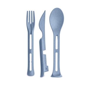 KOZIOL KLIKK POCKET Besteck-Set 3-teilig organic blue סט סכו"ם 3 חלקים אורגני- בצבע כחול -קוזיאול, סט סכו"ם קופמפקטי לנסיעות