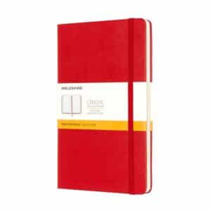 MOLESKINE CLASSIC L RED מחברת שורות עם כריכה קשה, מחברת בצבע אדום, מחברת שורות של מולסקין, מחברת שורות אלגנטית, מחברת A5