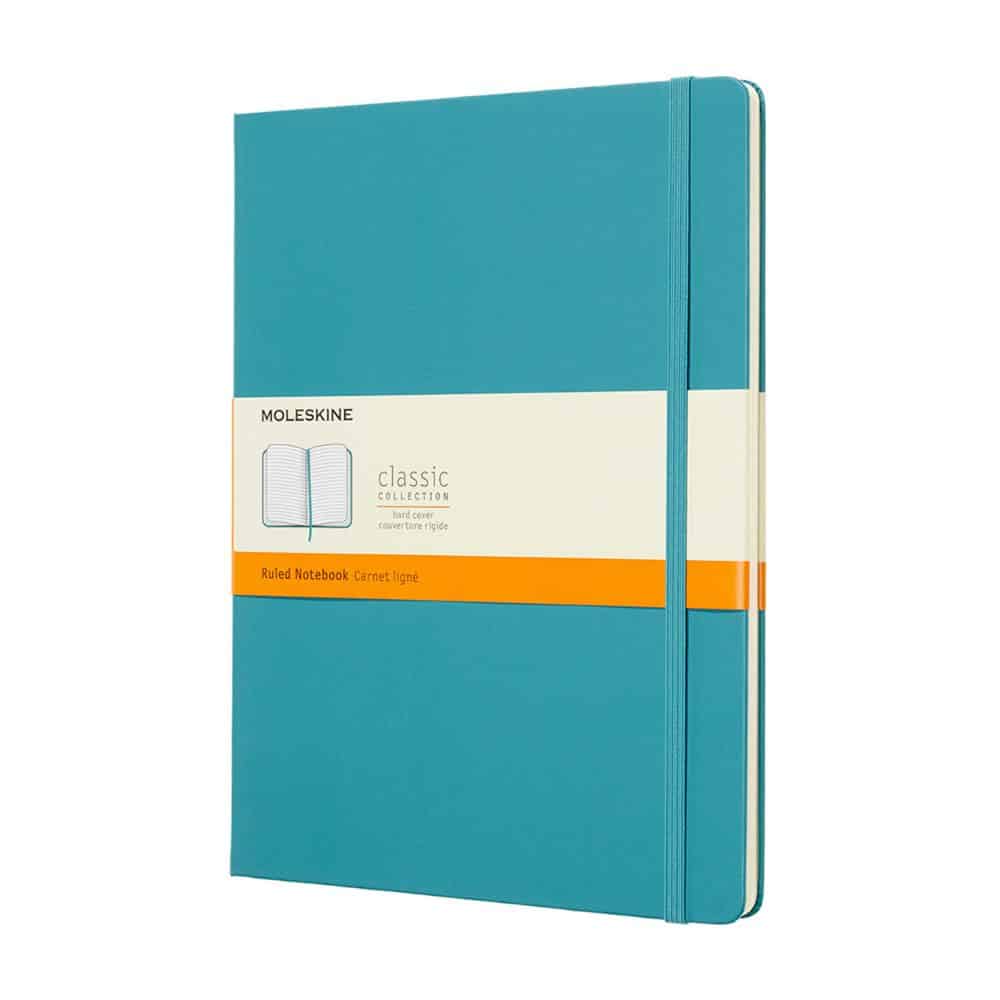 MOLESKINE Notebook XL מחברת שורות, מחברת מולסקין גדולה, מחברת שורות בצבע טורקיז, מחברת שורות עם כריכה קשה