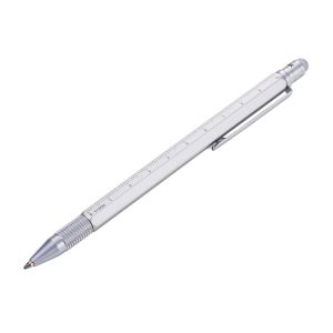 TROIKA CONSTRUCTION SLIM MULTITASKING BALLPOINT בצבע כסף, עט קונסטרקשיין עם סטיילוס, עט קונסטרקשיין סלים, עט של טרוקיה, עט שהוא גם סרגל