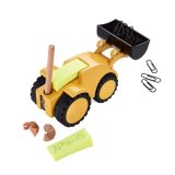 מעמד לפתקיות וסיכות כסוף DESK ORGANIZER, מעמד לאבזירי משרד, מעמד מעוצב לכלי כתיבה, מעמד מעוצב לכלי כתיבה של טרויקה, מעמד לפתקיות בצורת טרקטור בצבע צהוב TROIKA EXCAVATOR DIGGER DESK ORGANIZER