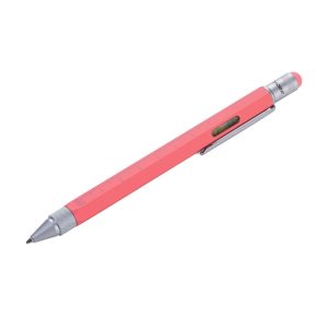 TROIKA Multitasking ballpoint pen _CONSTRUCTION_ PINK עט טרויקה בצבע ורוד בהיר, עט משוכלל עם סטיילוס ופלס, עט כדורי של טרויקה