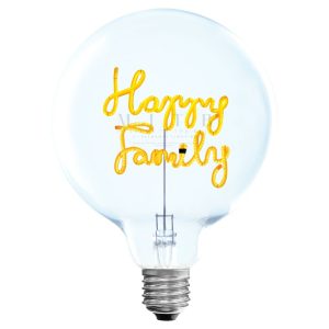 נורת שולחן מעוצבת עם כיתוב מואר HAPPY FAMILY, נורת שולחן עם כיתוב זוהר, נורת שולחן מעוצבת לחדר, נורת פחם עם כיתוב באנגלית