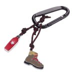 אביזר מושלם לחובבי טיולים – מחזיק מפתחות בעיצוב הרפתקני עם חבל וציפוי שחור כרום.